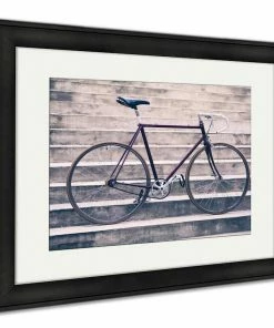 The Triathlete Store Framed Print, Road Retro Bicycle And Concrete Stairs Urban Scene Vintage Styl | Posters
