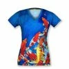 INKnBURN Women's Watercolor Koi V-Neck Shirt (S) | Short Sleeve