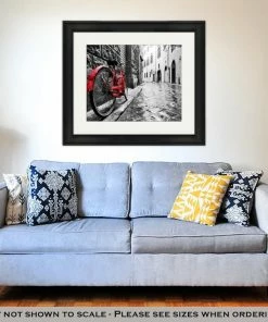 The Triathlete Store Framed Print, Retro Vintage Red Bike On Cobblestone Street In The Old Town Color In Black And | Posters -New Triathlete Store sUCFKJC1g12v hkLumaS6tm Q