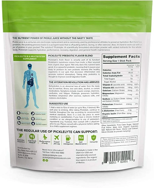 Pickle Juice PickleLyte Electrolyte Powder Drink Mix (6.35 Ounces / 180 Grams) | Powders 4 Pickle Juice PickleLyte Electrolyte Powder Drink Mix (6.35 Ounces / 180 Grams) | Powders - Image 2
